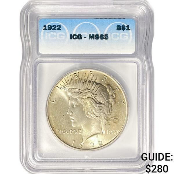 1922 Silver Peace Dollar ICG MS65