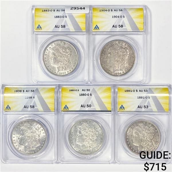 1880-1904 Set (5) Morgan Silver Dollar ANACS AU