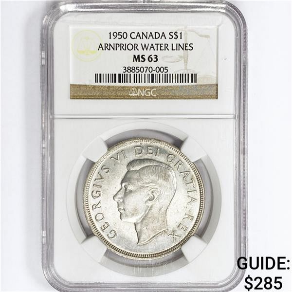 1950 $1 .6oz Canada Silver NGC MS63 Arnprior