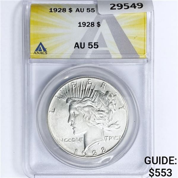 1928 Silver Peace Dollar ANACS AU55