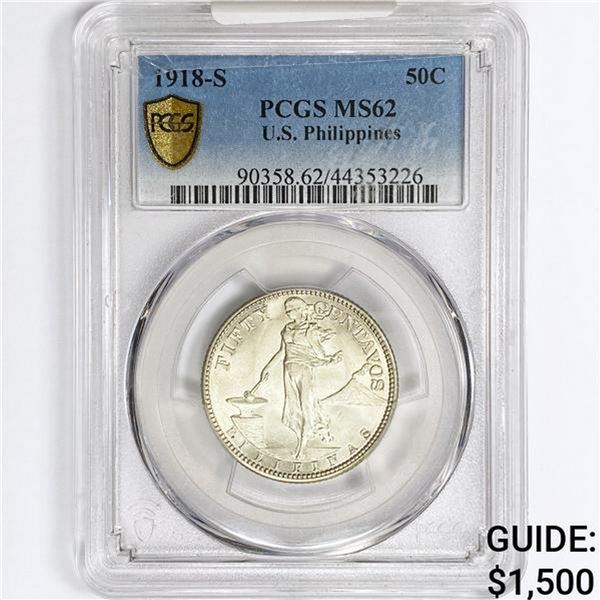 1918-S U.S. Philippines 50C PCGS MS62