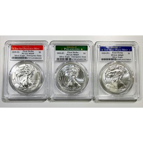 2020-P/S/W 3 Coin American Silver Eagle Set PCGS M