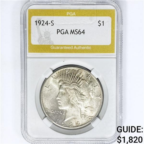 1924-S Silver Peace Dollar PGA MS64