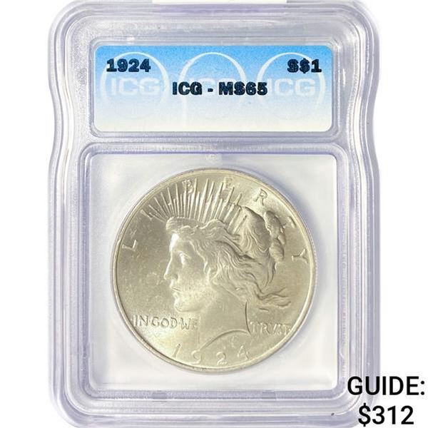 1924 Silver Peace Dollar ICG MS65