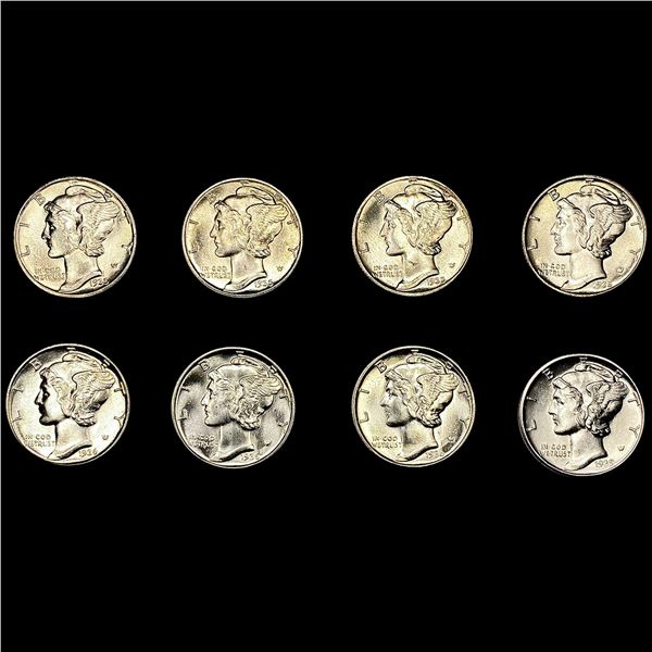 (8) Mercury Silver Dimes ((4) 1935, (3) 1936, 1939