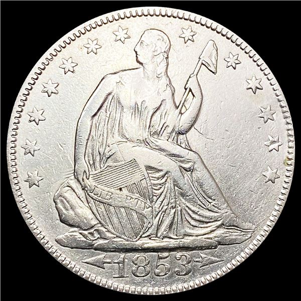 1853 Arws & Rays Seated Liberty Half Dollar NEARLY