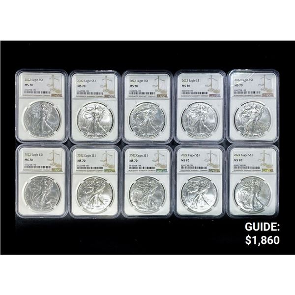 (10) 2022 American Silver Eagles NGC - MS70