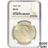 Image 1 : 1923 Silver Peace Dollar NGC MS65