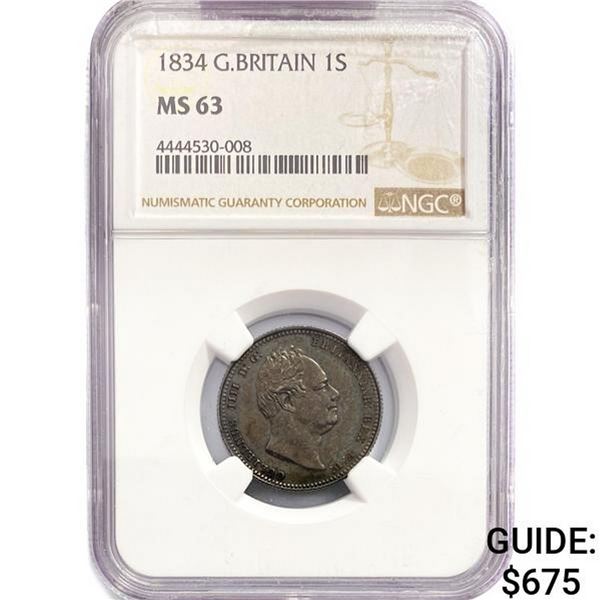 1834 1S .17oz G.Britain Silver NGC MS63