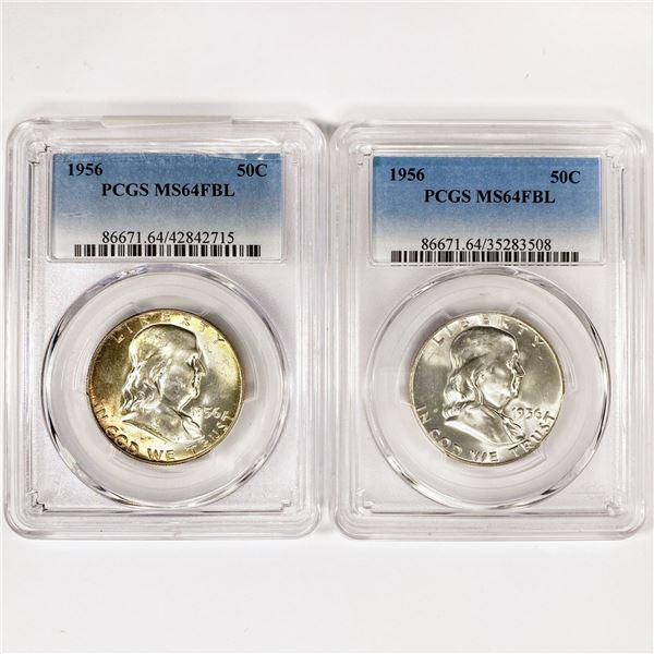 1956 (2) Franklin Half Dollar PCGS MS64 FBL