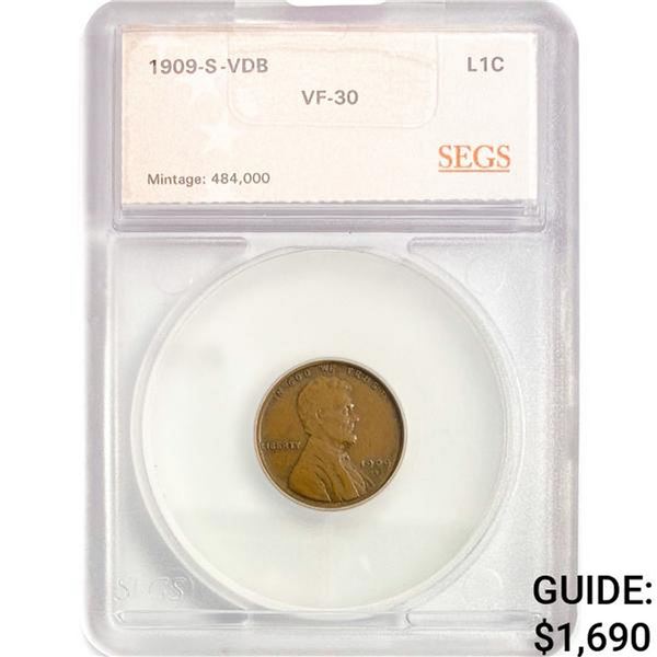 1909-S VDB Wheat Cent SEGS VF30
