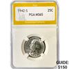 Image 1 : 1942-S Washington Silver Quarter PGA MS65