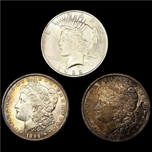 (3) US Silver Dollars ((2) 1896, 1922) UNCIRCULATE