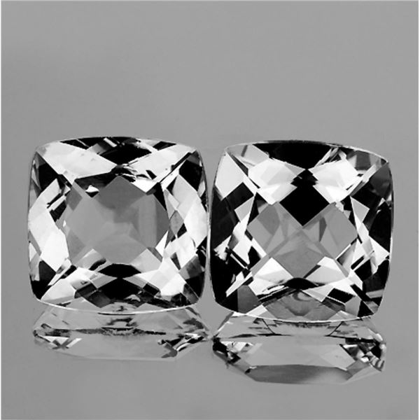 Natural Cushion White Topaz Pair 10.00 MM - {Flawless-VVS1}