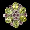 Image 2 : Natural Peridot &  Rhodolite Garnet Ring