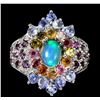 Image 1 : Natural Ethopian White Opal Tanzanite & Garnet Ring