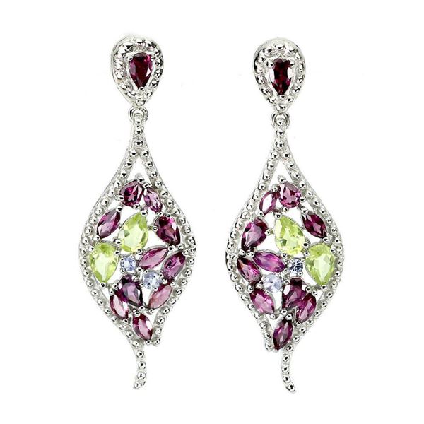 Natural Unheated Peridot Rhodolite Garnet Tanzanite Earrings