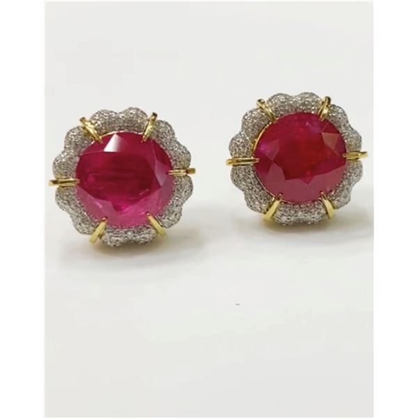 Natural Burma Ruby 10.97 Cts Gold & Diamond Earrings