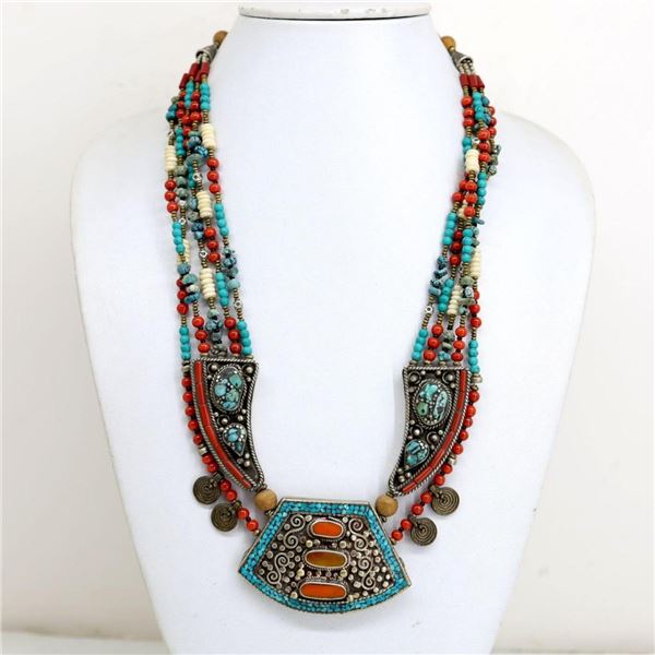 Tibet Natural Stone Tribal Queen Royal Necklace