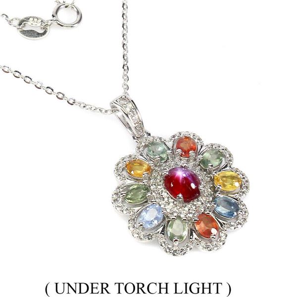 Natural Star Ruby  Sapphire White Topaz  Necklace