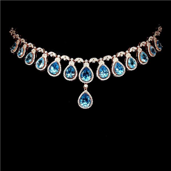 Natural  Swiss Blue Topaz Necklace