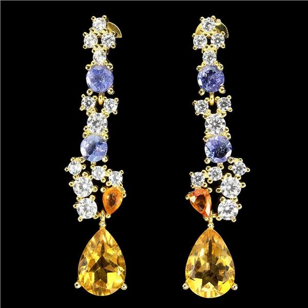 Natural Brazil Citrine & Tanzanite Earrings