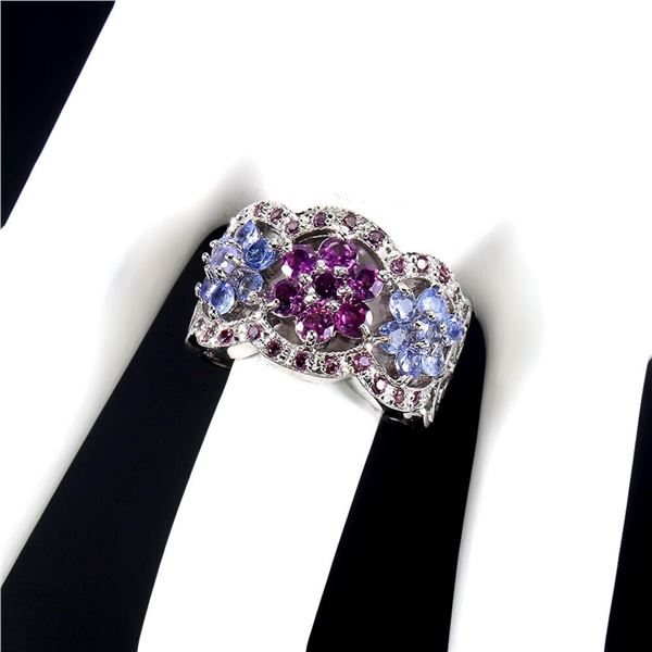 Natural Rhodolite Garnet & Tanzanite  Ring