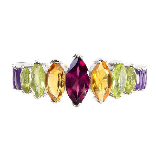 Natural Marquise Rhodolite Garnet Citrine Peridot Ring