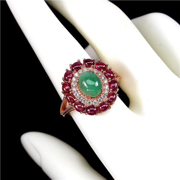 Natural Colombian Emerald & Pigeon Blood Red Ruby Ring