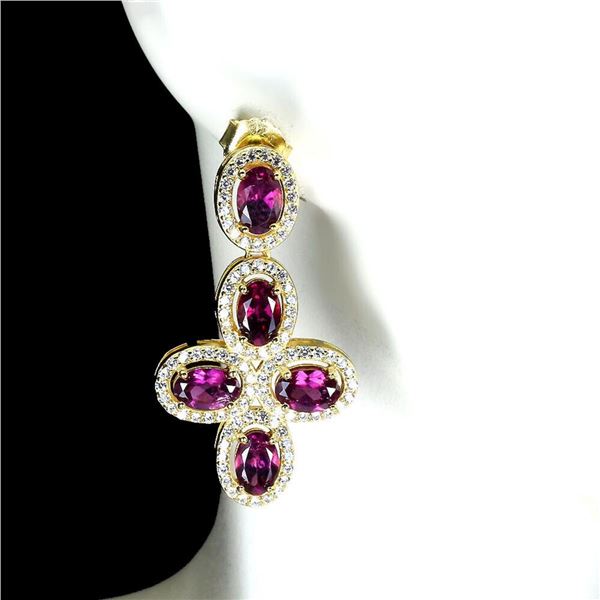 Natural Unheated Oval Rhodolite Garnet Earrings