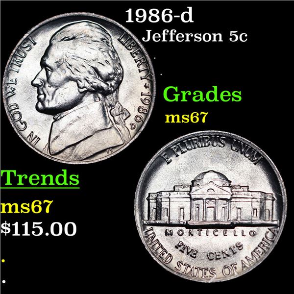1986-d Jefferson Nickel 5c Grades GEM++ Unc