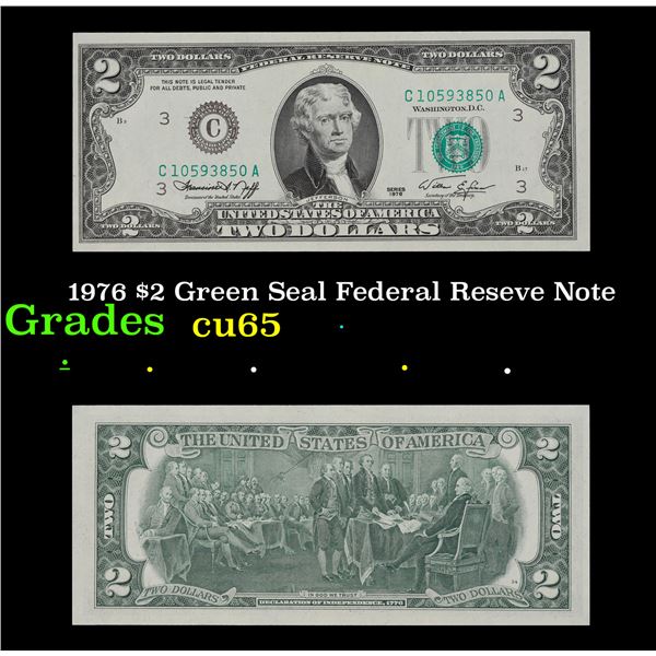 1976 $2 Green Seal Federal Reseve Note Grades Gem CU