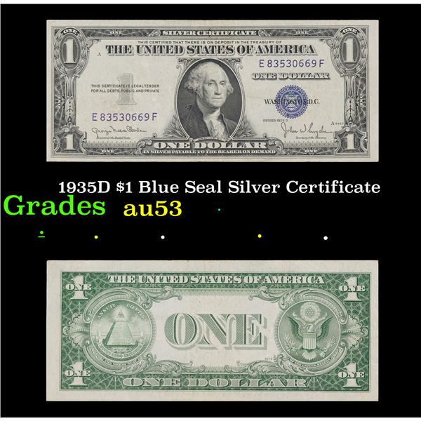 1935D $1 Blue Seal Silver Certificate Grades Select AU