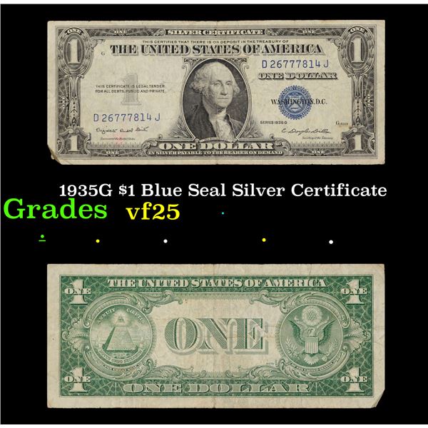 1935G $1 Blue Seal Silver Certificate Grades vf+