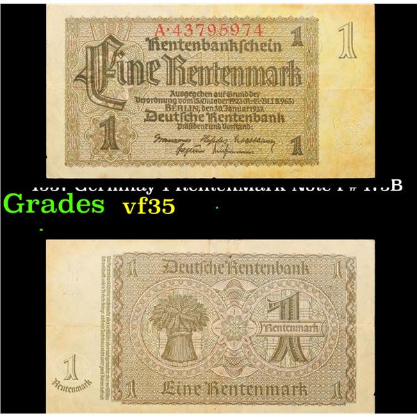 1937 Germnay 1 RentenMark Note P# 173B Grades vf++