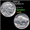 1937-p Buffalo Nickel 5c Grades Choice AU/BU Slider