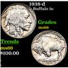 Image 1 : 1938-d Buffalo Nickel 5c Grades GEM+ Unc