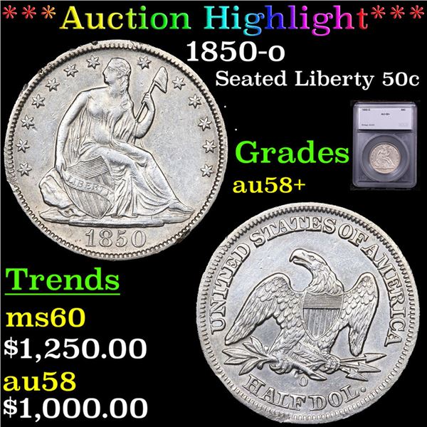 ***Auction Highlight*** 1850-o Seated Half Dollar 50c Grades Choice AU/BU Slider+ BY SEGS (fc)