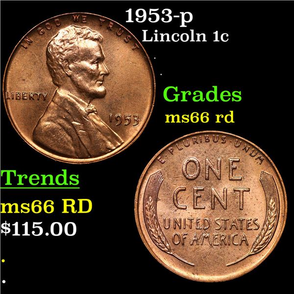 1953-p Lincoln Cent 1c Grades GEM+ Unc RD