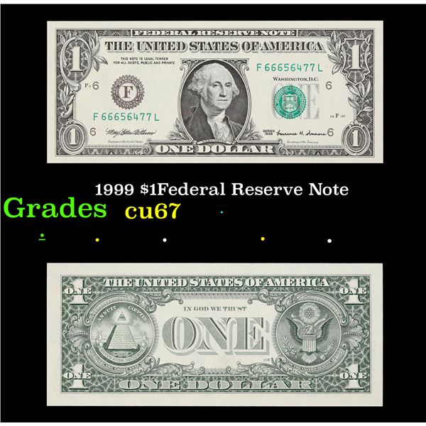 1999 $1Federal Reserve Note Grades Gem++ CU