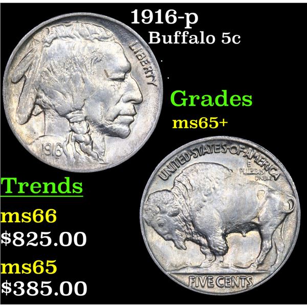 1916-p Buffalo Nickel 5c Grades GEM+ Unc