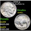 Image 1 : 1916-p Buffalo Nickel 5c Grades GEM+ Unc