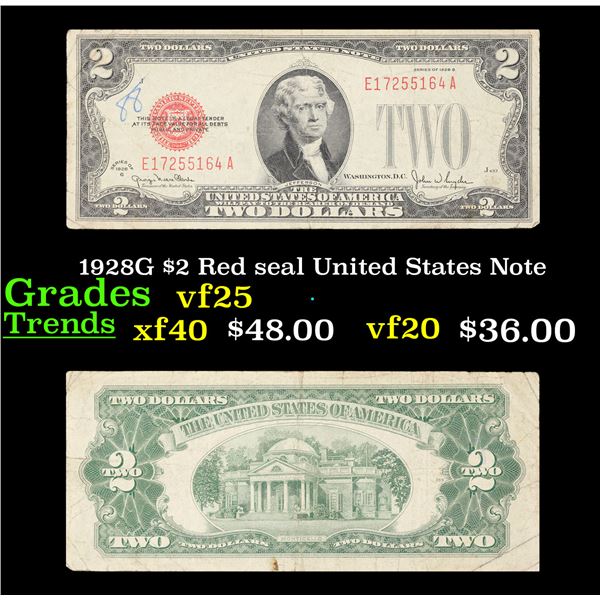 1928G $2 Red seal United States Note Grades vf+