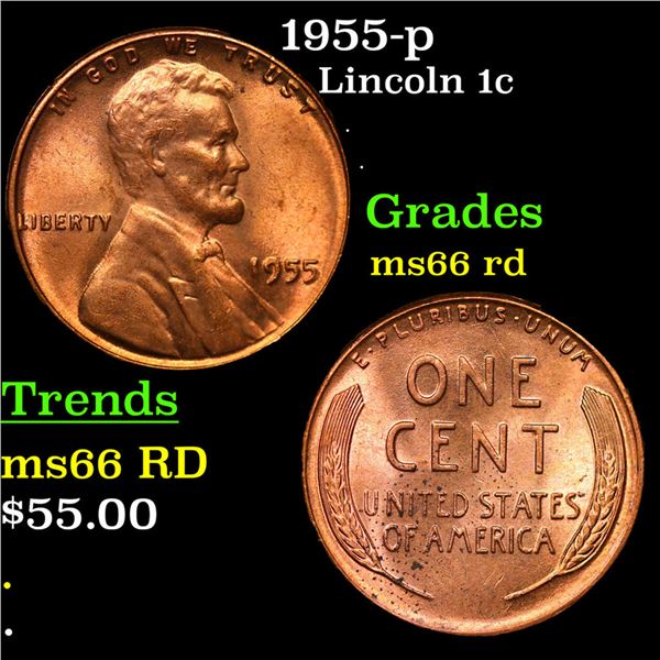 1955-p Lincoln Cent 1c Grades GEM+ Unc RD