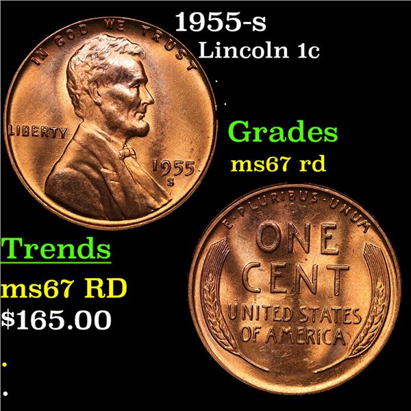 1955-s Lincoln Cent 1c Grades GEM++ Unc RD