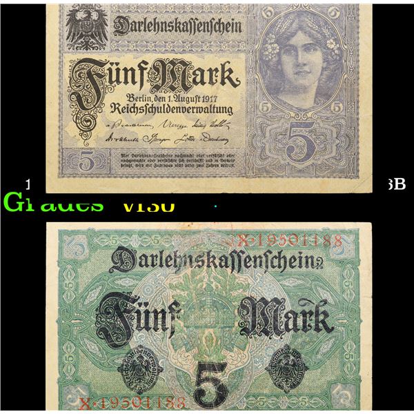 1917 Imperial Germnay 5 Mark Note P# 56B Grades vf++