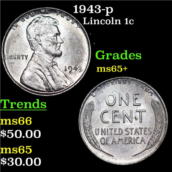 1943-p Lincoln Cent 1c Grades GEM+ Unc