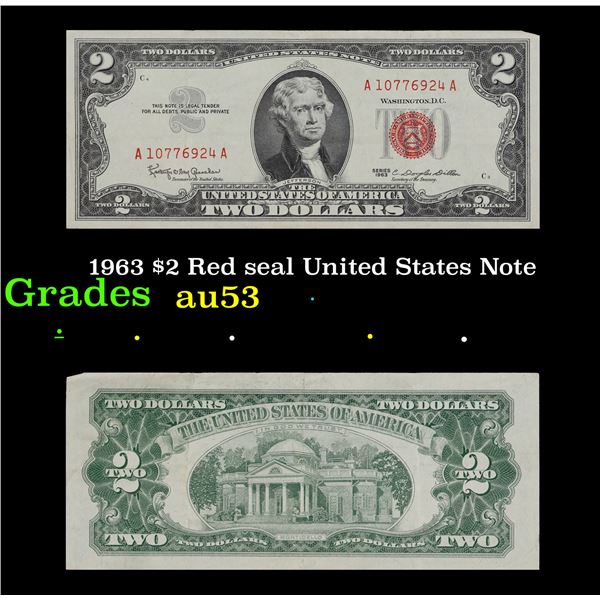 1963 $2 Red seal United States Note Grades Select AU