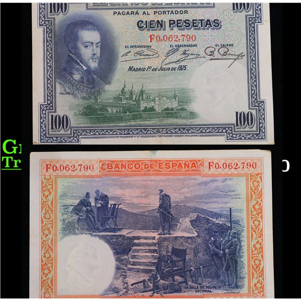 1925 Spain 100 Pesetas Note P# 69C Grades xf+