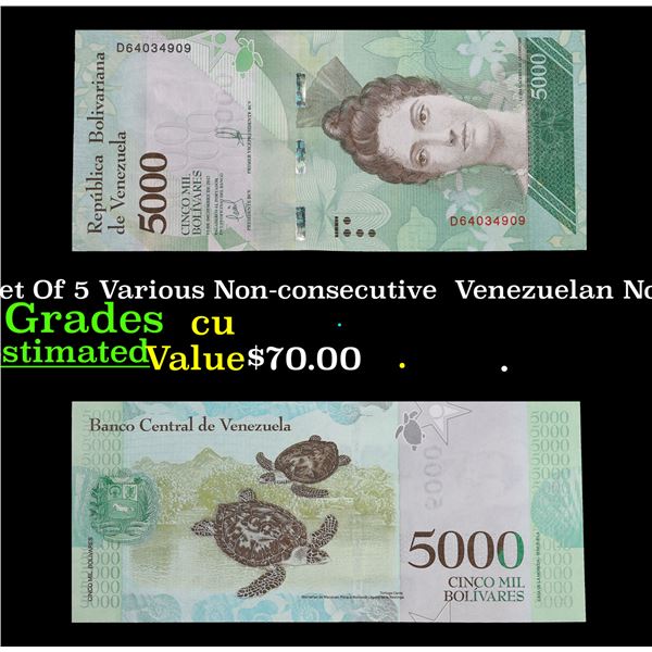 Set Of 5 Various Non-consecutive  Venezuelan Notes Grades CU